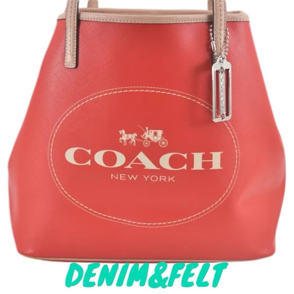 Coach Red Coated Canvas/Leather Metro Horse Carriage Shopper Tote Shoulder Bag♥️ - Picture 2 of 16